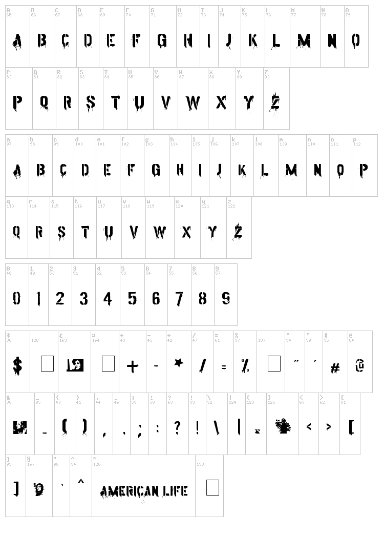 American Life font map